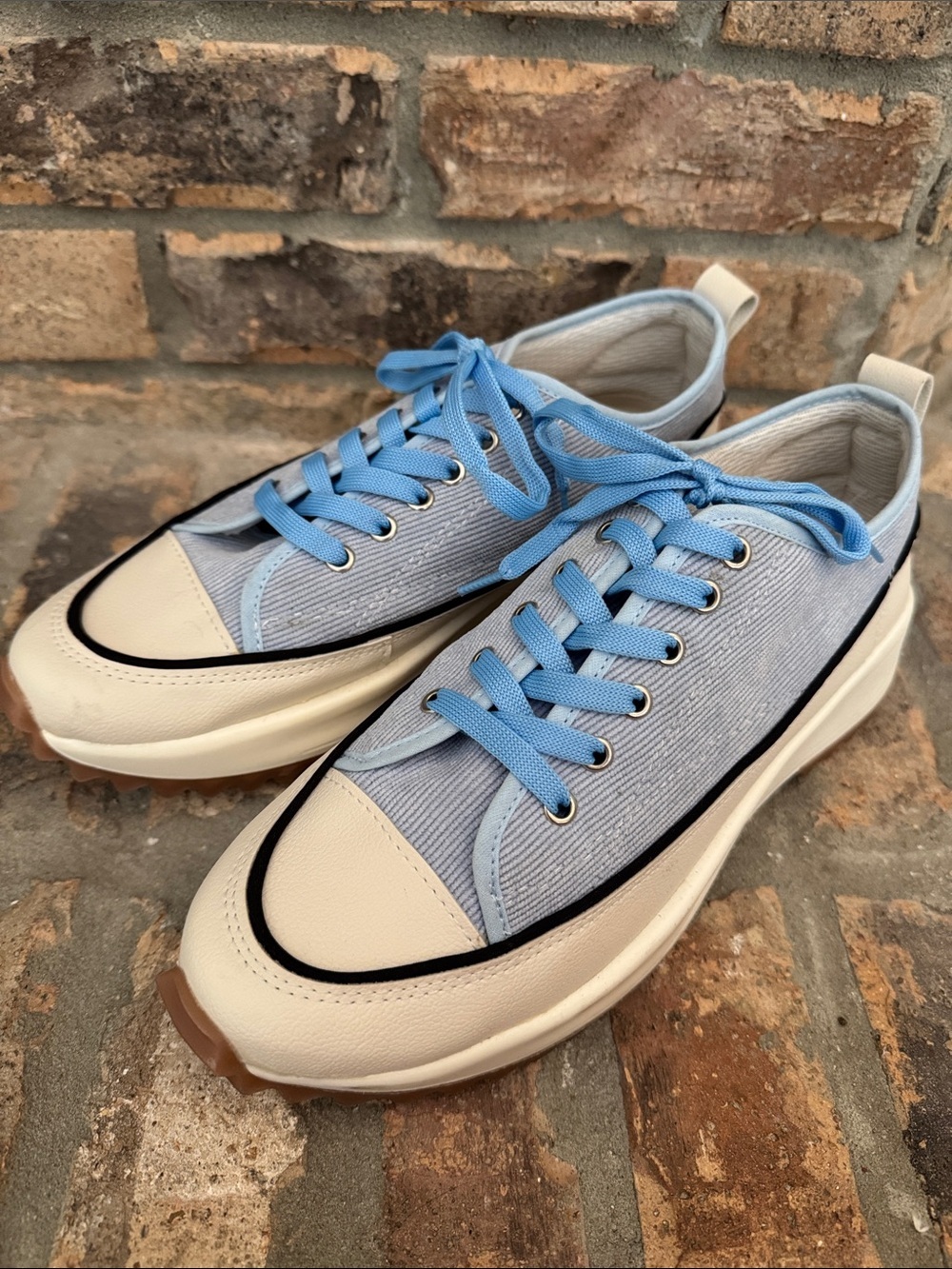 MKS  Light Blue and Cream Low-Top Lace-Up Sneakers